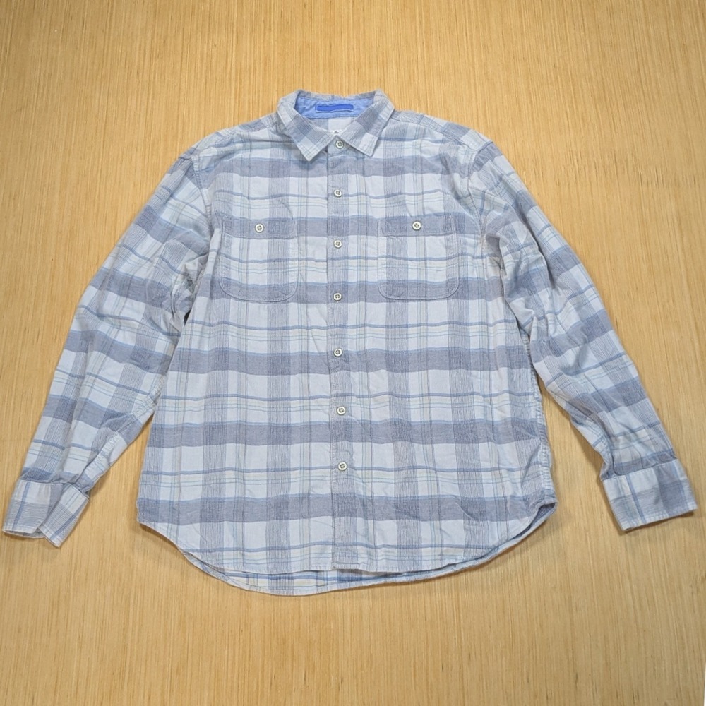 Tommy Bahama Plaid Blue‎ Button Up Shirt Soft Cotton Preppy Casual Men's Large